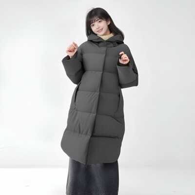 长款连帽纯色显瘦鸭绒服