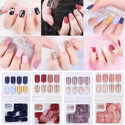 30pcs/set Artificial False Nails Tips With Adhesive Sticker