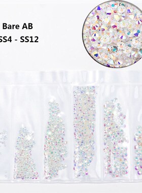 Mix Sizes 1440pcs Transparent Stone SS3-SS30 Clear AB 3D Nai