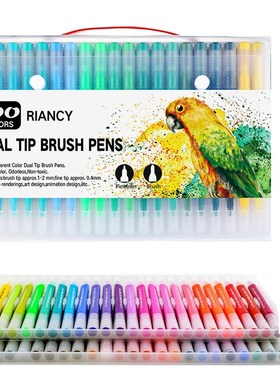 100PCS Colorful Pens Dual Tip Brush Marker Pen Watercolor Fi