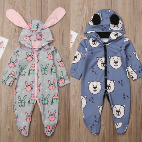 2021 Super Cute Newborn Baby Girls Boys Cartoon Hooded Romp