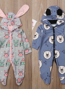 2021 Super Cute Newborn Baby Girls Boys Cartoon Hooded Romp