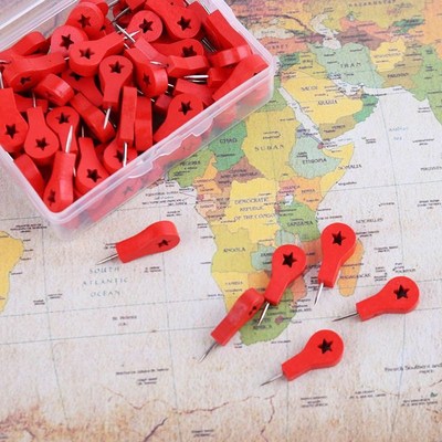 80Pcs Map Markers Wooden Drawing Photo Wall Studs Cork Board