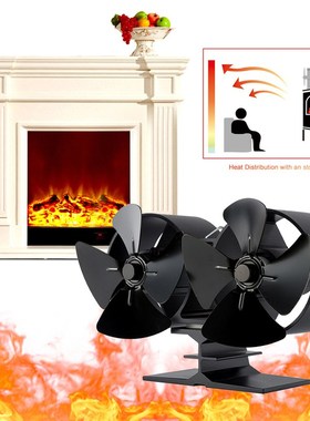 Double Heat Powered Stove Fan Log Wood Burner Fan Quiet Blac