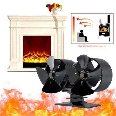 Double Heat Powered Stove Fan Log Wood Burner Fan Quiet Blac