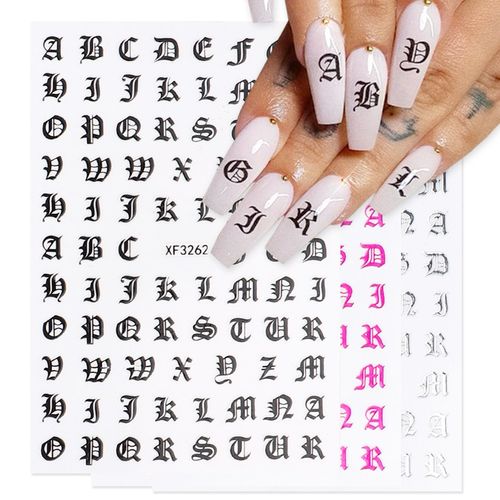 3D Nail Art Stickers Gothic Letter Black Gold Cool Design A