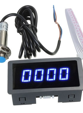 4 Digital LED Blue Tachometer RPM Speed Meter+Hall Proximit