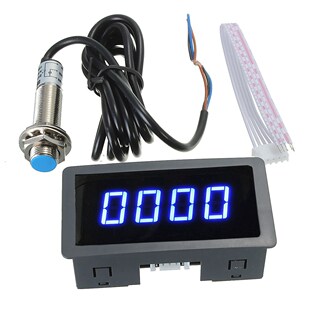4 Digital LED Blue Tachometer RPM Speed Meter+Hall Proximit