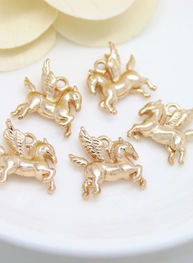 6PCS 16x15MM 24K Champagne Gold Color Plated Brass Pegasus H