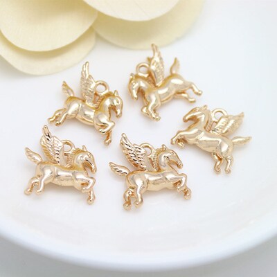 6PCS 16x15MM 24K Champagne Gold Color Plated Brass Pegasus H