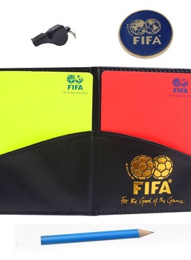 Soccer referee cards with coin whistle red card and yellow c