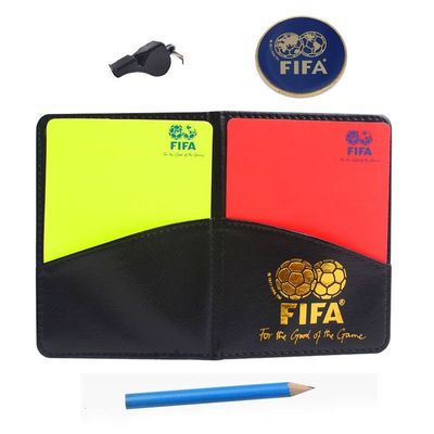 Soccer referee cards with coin whistle red card and yellow c