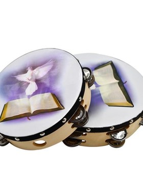 10 Inch Musical Tambourine Reflective Percussion Wooden Fram