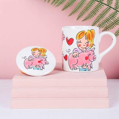 Handmade and Hand Painted Drinking Cup Ceramic Mug Pig Girl