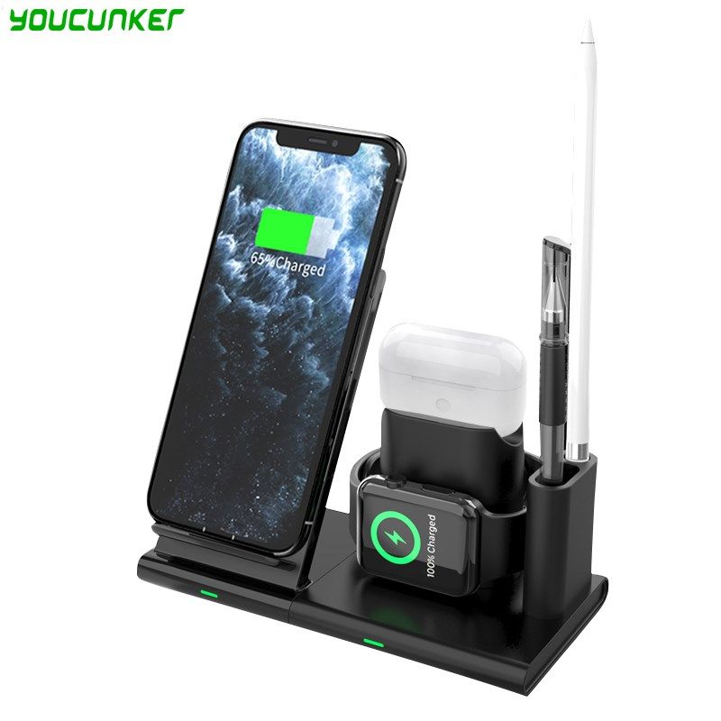 YOUCUNKER 4 in 1 Wireless Charger Qi 10W Fast Charging Stan