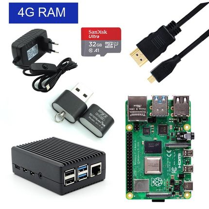 Original Raspberry Pi 4 Model B Kit Aluminum Case + Switch