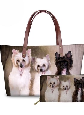 NOISYDESIGNS Chinese Crested Pattern Handbags Women 3D Prin