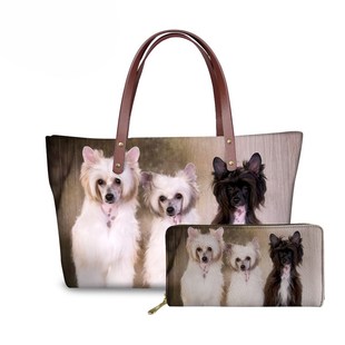 NOISYDESIGNS Chinese Crested Pattern Handbags Women 3D Prin