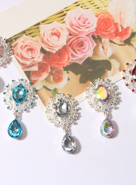 10PCS 45X23mm pearl rhinestone button brooch embellishment f