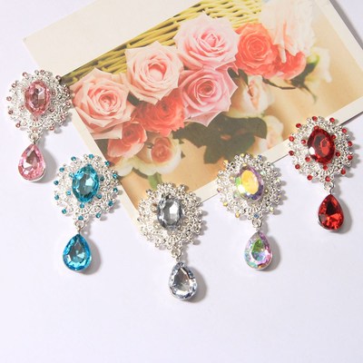 10PCS 45X23mm pearl rhinestone button brooch embellishment f