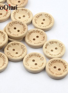 50Pcs 2Hole Natural Wooden Buttons handmade with love wood B
