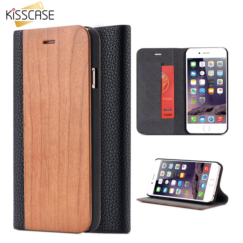 Wood Flip Case For iPhone 8 7 Plus 11 12 Cases Genuine Bamb