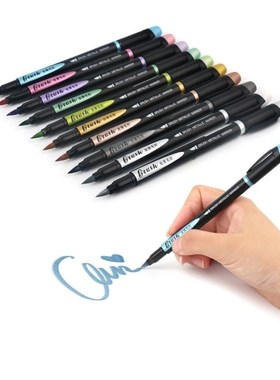 10pcs Color Brush Marker Pen Hand Lettering Pens Metallic M