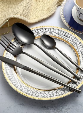 Black Forks Spoons Knives 304 Stainless Steel Western Cutler