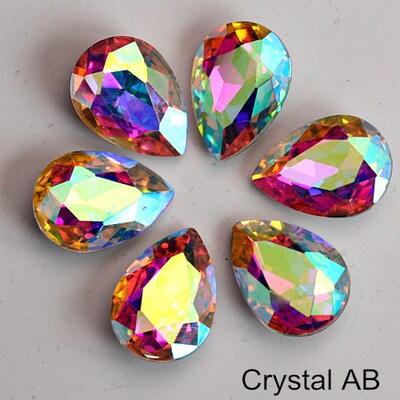 4 Sizes Teardrop Crystal AB Glass Strass Pointback Rhineston