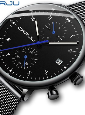 Mens Watch CRRJU Luxury Top Brand Men Stainless Steel WristW