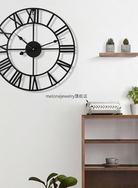 40cm Retro Metal Roman Numeral Wall Clock Iron Face Black Go