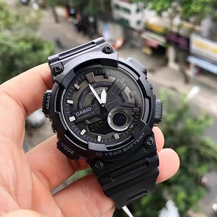 卡西欧CASIO复古运动手表 AEQ-110W-1B 黑武士双显夜光指针学生表