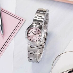 卡西欧CASIO碎碎冰女款简约石英表钢带 LTP-1241D-4A浅粉色带日历