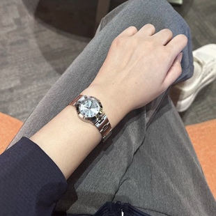 卡西欧CASIO碎碎冰女款简约石英表钢带 LTP-1241D-2A浅蓝色带日历