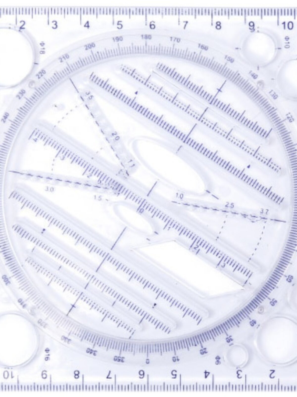 원 기하학적 도형 눈금자 그리기 손으로 쓴 보고서 측정 디자인 도면을 빠르게 그릴 수 있는 회전 가능한 다기능 눈금자