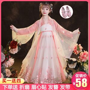 汉服女童唐装儿童礼服襦裙女孩连衣裙古装网红宝宝春装