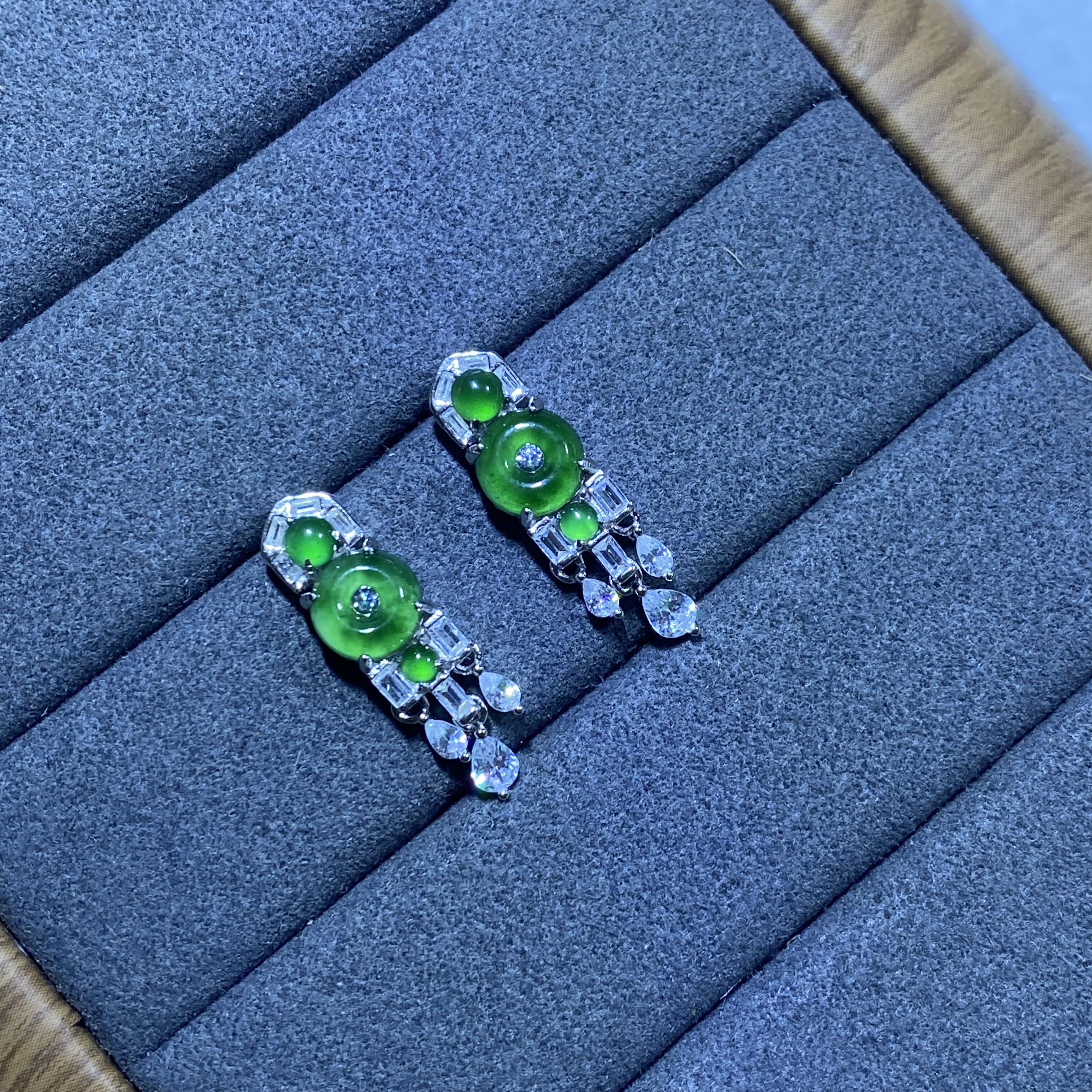 新款A货冰种翡翠平安扣耳钉情人节生日S925银镶嵌电镀18K金防过敏