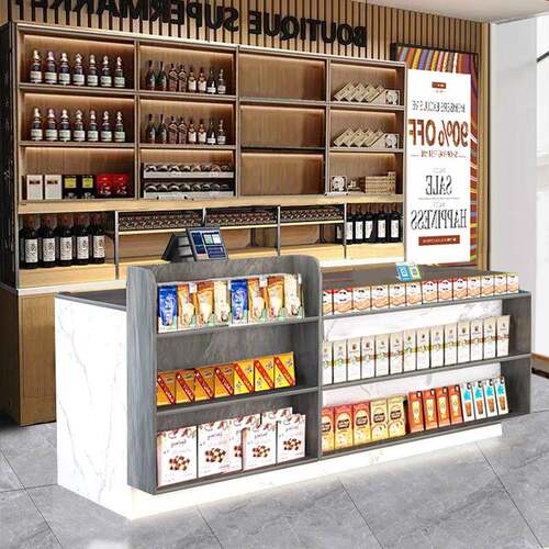 多层储物吧台店铺转角收银台展示架超市前台便利店接待台置物架