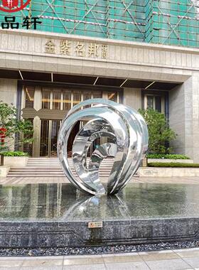售楼部水景大型不锈钢镂空发光花瓣雕塑定制户外金属抽象圆环摆件