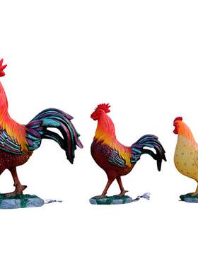 仿真声控大公鸡造型雕塑户外玻璃钢母鸡摆件庭院商场门店动物装饰