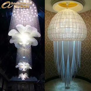 售楼部沙盘大型工程吊灯酒店长方形水晶灯编织水晶珠吊灯