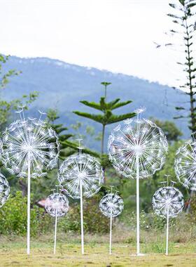 户外不锈钢蒲公英雕塑铁艺发光镂空花朵园林摆件草坪美陈装饰景观