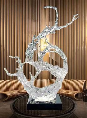 酒店大堂轻奢透明浪花树脂摆件样品屋展示中心样板间落地雕塑软装