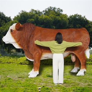 户外景区彷真牛玻璃钢雕塑田园林黄牛西门塔尔牛农场黑牛落地装饰