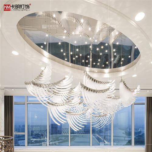 酒店大堂复式别墅楼楼梯间长吊灯售楼部沙盘翅膀装饰挂件灯具定制