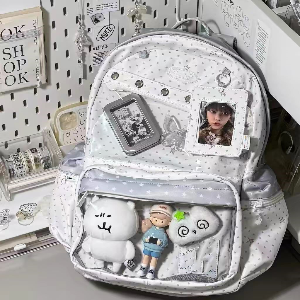 波点满印星星痛包双肩包女2025新款小学生初中生书包大学生女娃包