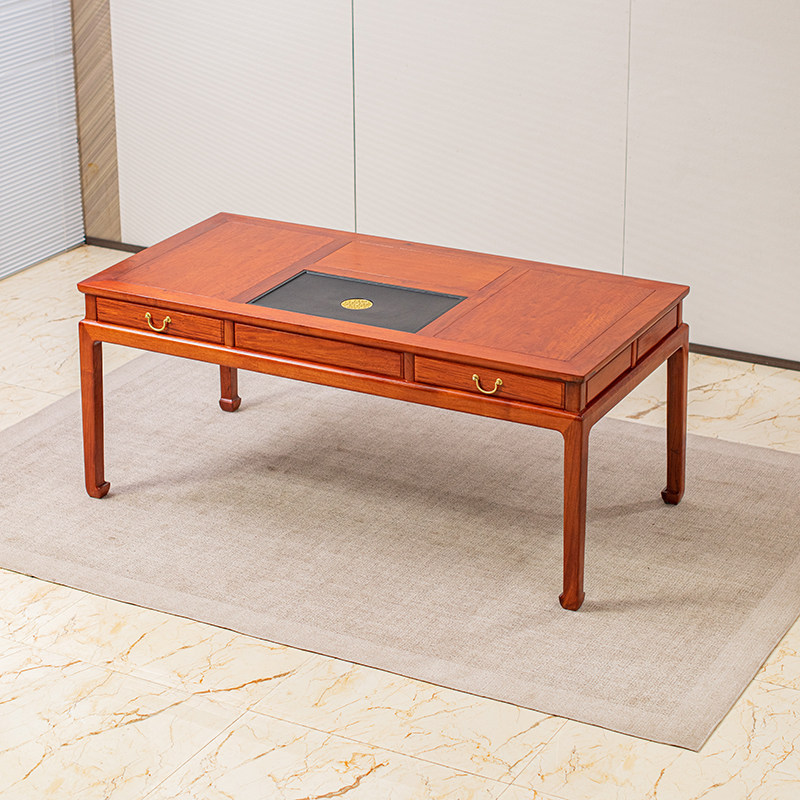 大果紫檀茶桌椅组合缅甸花梨木泡茶桌新中式全实木茶台红木泡茶台