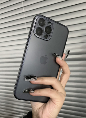 适用苹果15手机壳石墨黑iphone13透明高14promax硅胶12pro透黑适合11pm黑边框磨砂女款黑透黑色十四plus女16