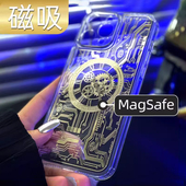 朋克风适用苹果14手机壳新款 15pm磁吸强磁充电超火16pro金色13promax小众高级感iphone12男por黄金plus男士