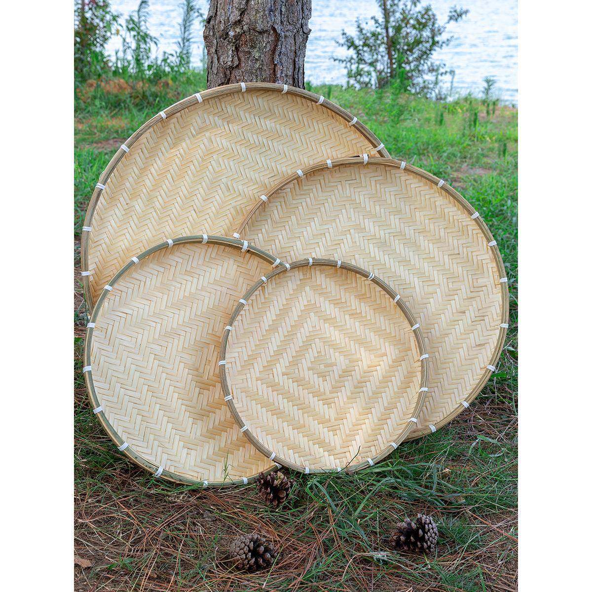 米筛竹编竹制品竹筛子弧底竹匾加固竹簸箕家用晾晒无孔圆簸箕收纳